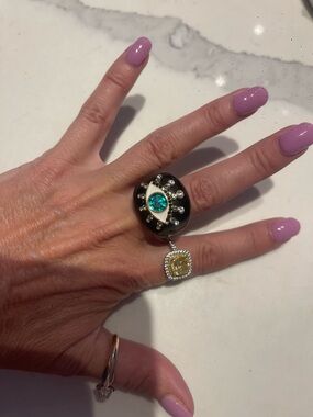 Kurt Geiger Evil Eye  Ring Black Enamel Crystal New | Designer Style NWT